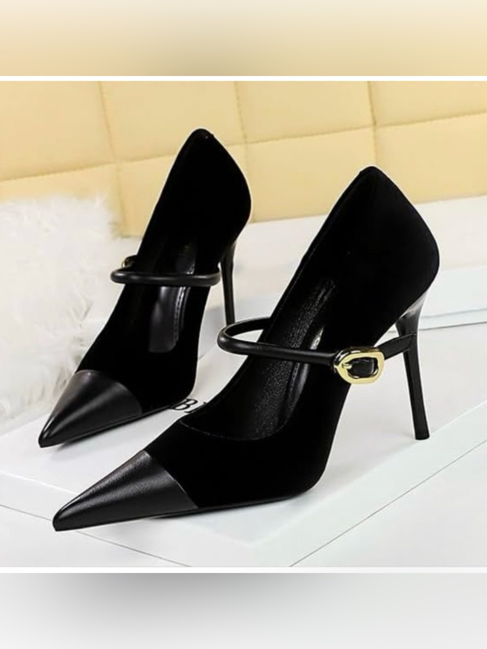 NWB Women's Stiletto High Heel Pointed Toe Suede Ankle Strap Metal Buckle